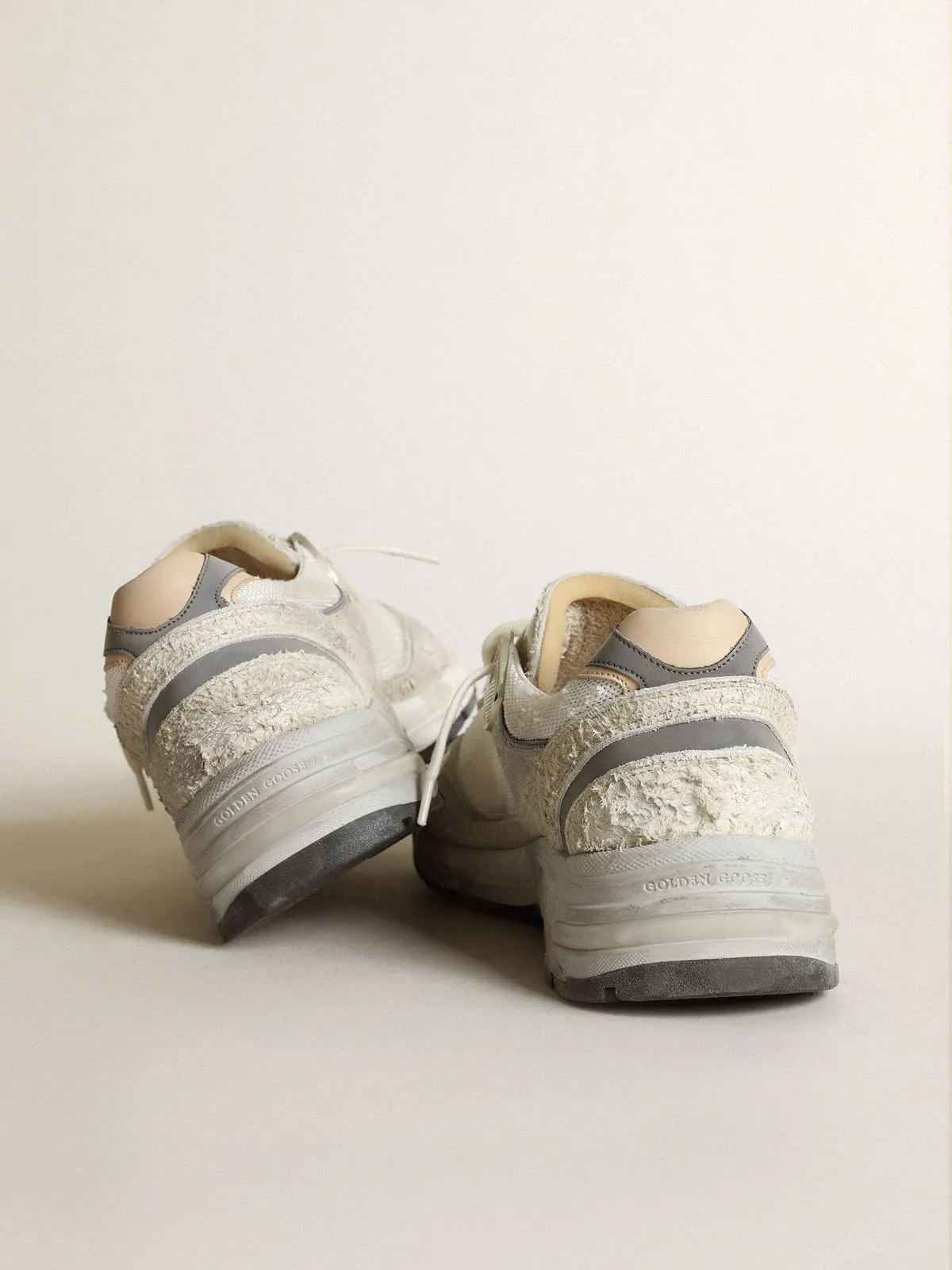 Running Dad in White Mesh and Suede w/ Leather Star - White/ Silver
