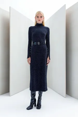 Silvery Dress with Belt Black
