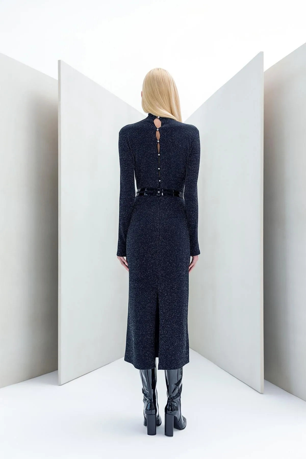 Silvery Dress with Belt Black