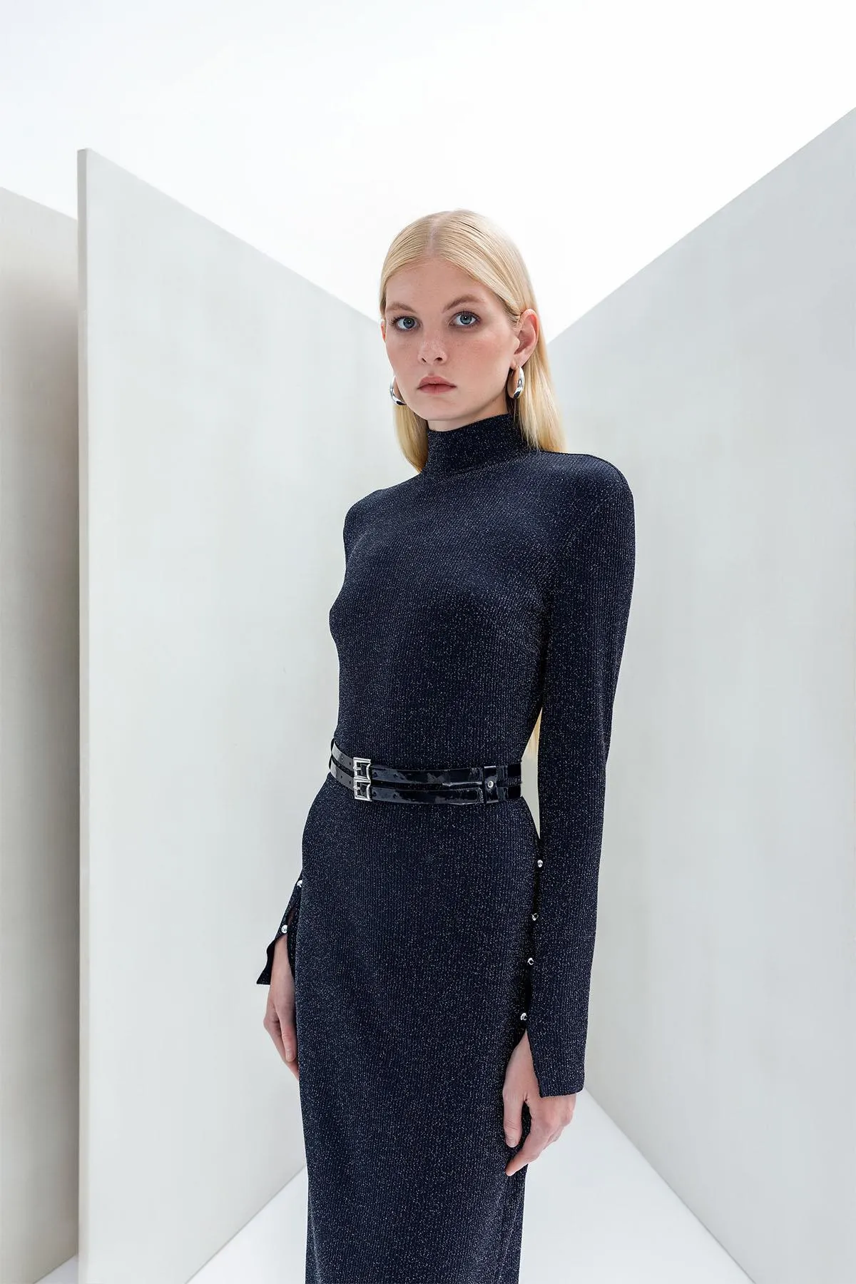 Silvery Dress with Belt Black