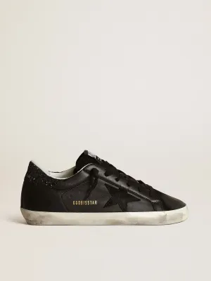 Super Star in Black Nappa w/ Black Star and Glitter Heel Tab
