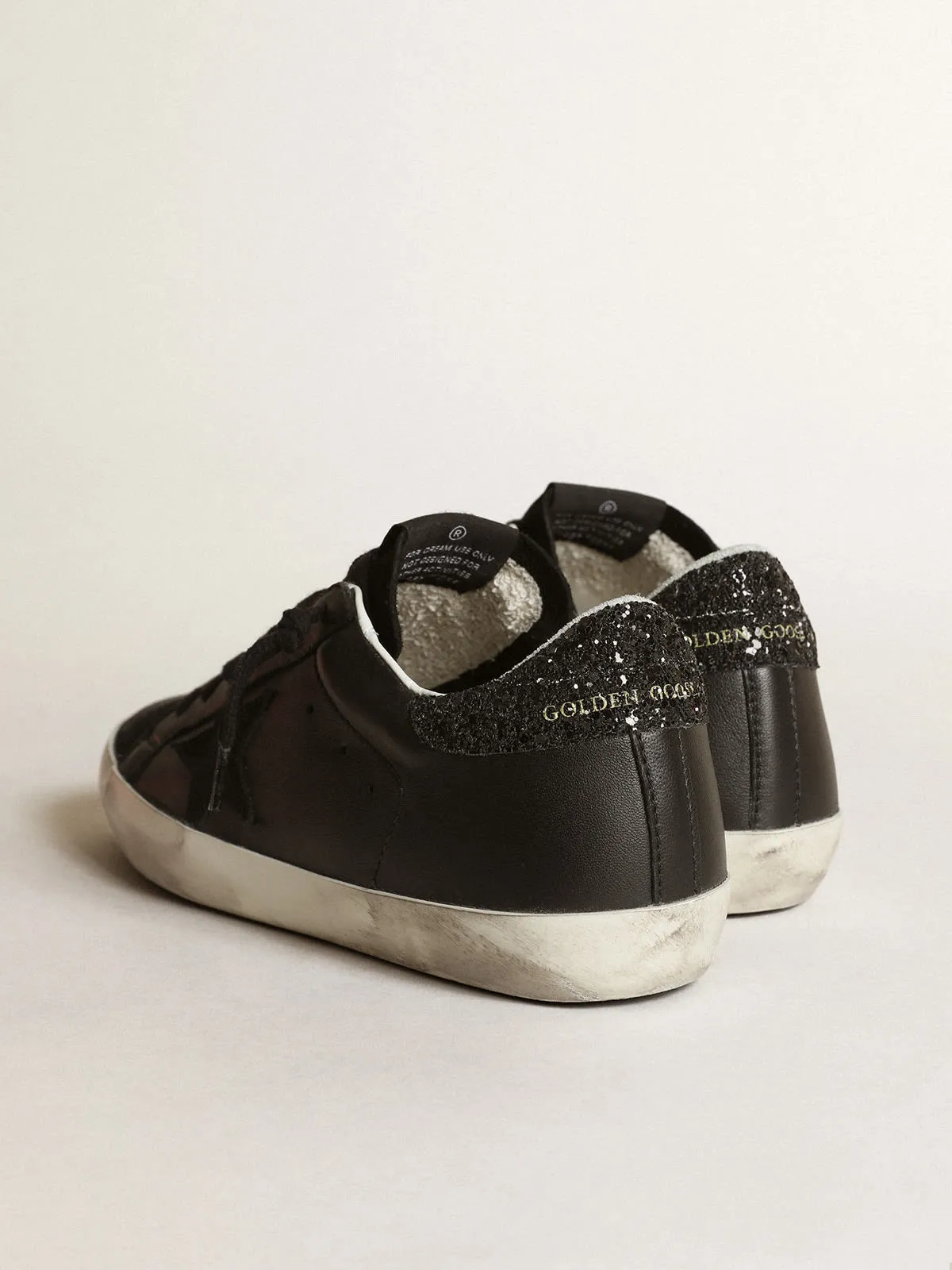 Super Star in Black Nappa w/ Black Star and Glitter Heel Tab