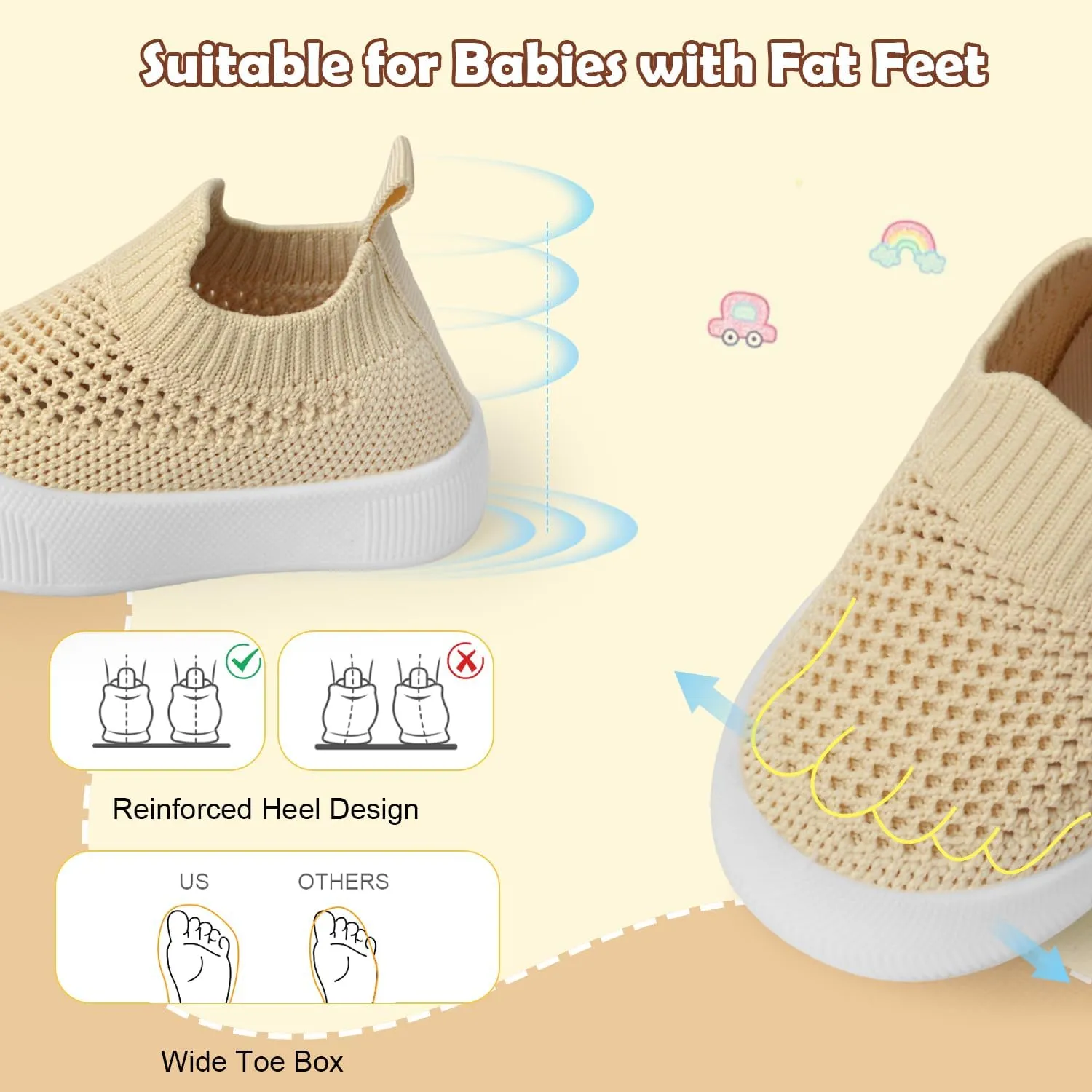Toddler Shoes Baby Girl Boy Soft Breathable Mesh Wide Toe Box Lightweight Non-Slip Slip On First Walking Shoes