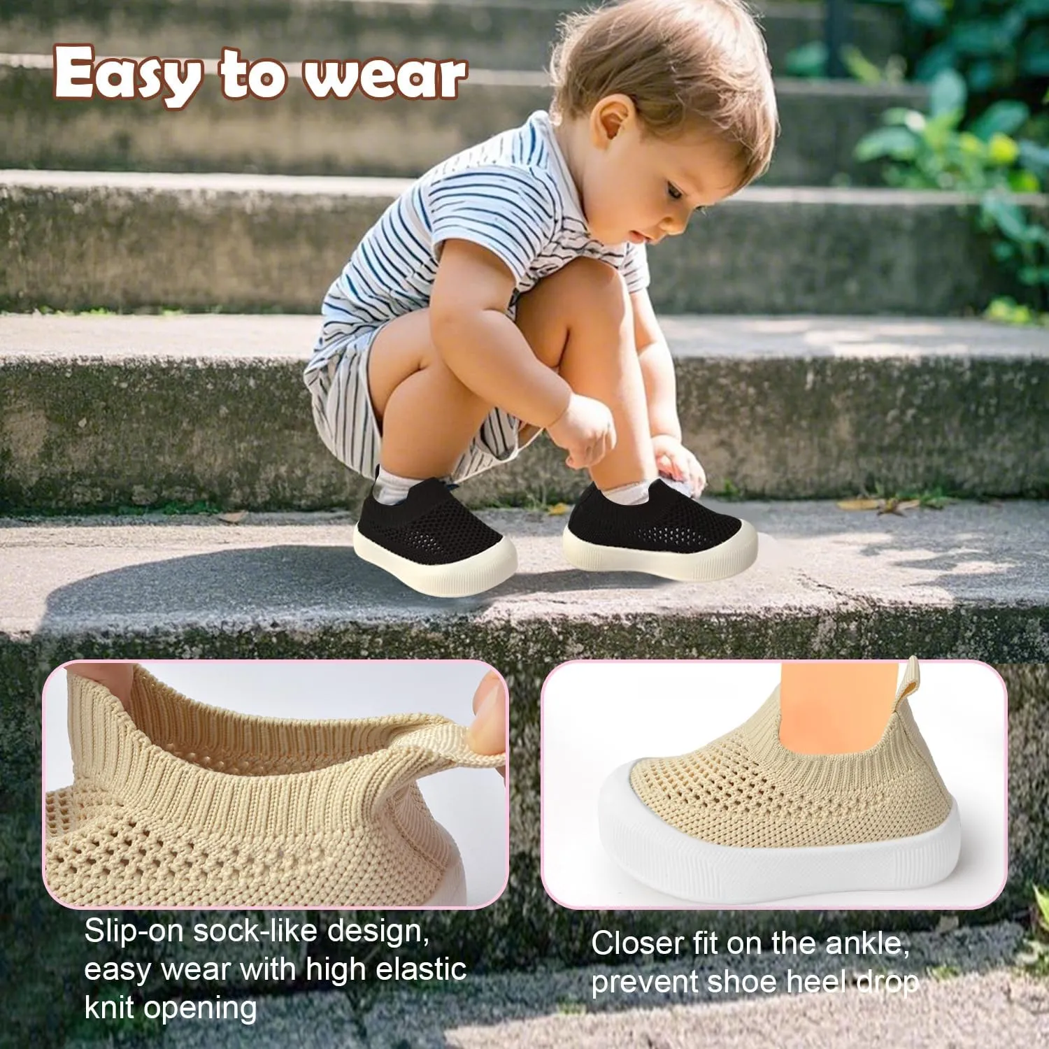 Toddler Shoes Baby Girl Boy Soft Breathable Mesh Wide Toe Box Lightweight Non-Slip Slip On First Walking Shoes