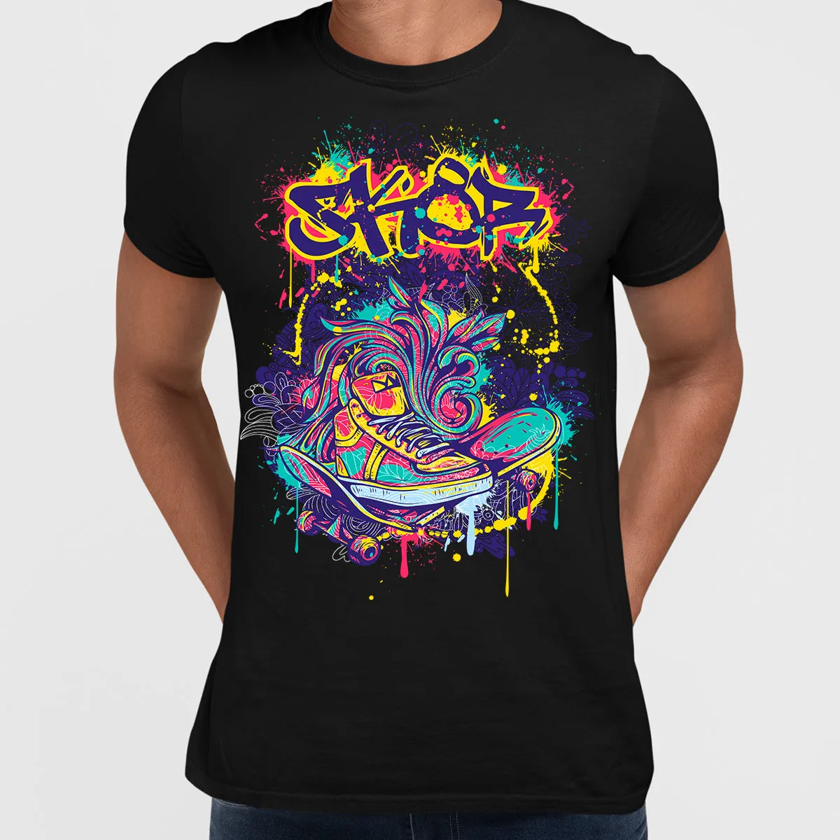 Urban Graffiti Skate & Trainers Detailed Illustration T-Shirt