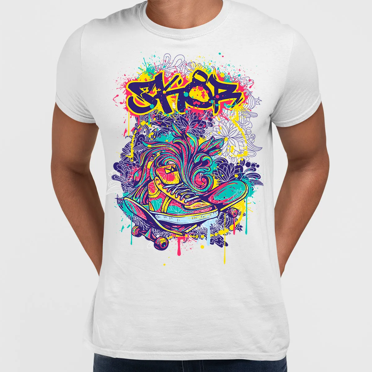 Urban Graffiti Skate & Trainers Detailed Illustration T-Shirt