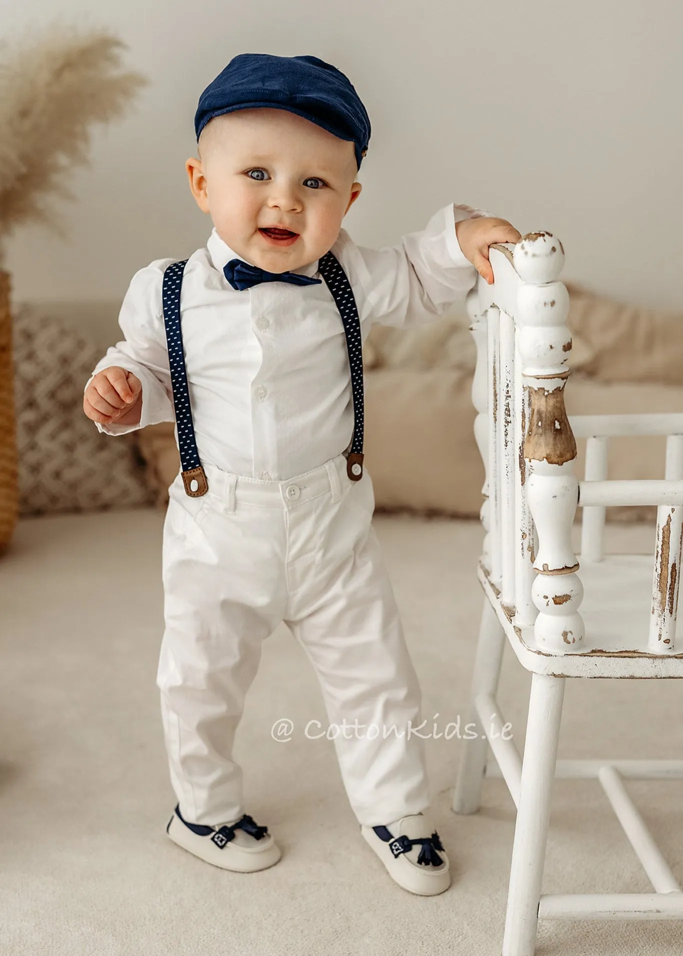 White & Navy Newborn Boy Pre-Walker Moccasins