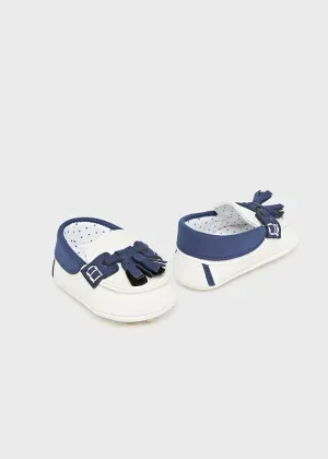 White & Navy Newborn Boy Pre-Walker Moccasins