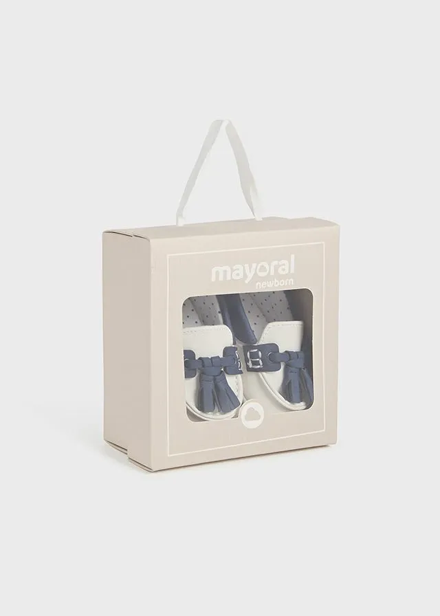 White & Navy Newborn Boy Pre-Walker Moccasins