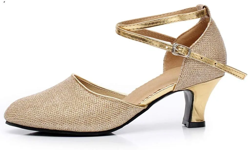 Women's Ankle Strap Heels Ballroom Latin Salsa Dance Pumps Close Pointed Toe Kitten Heel Latin Ballroom Dance Shoes