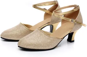 Women's Ankle Strap Heels Ballroom Latin Salsa Dance Pumps Close Pointed Toe Kitten Heel Latin Ballroom Dance Shoes