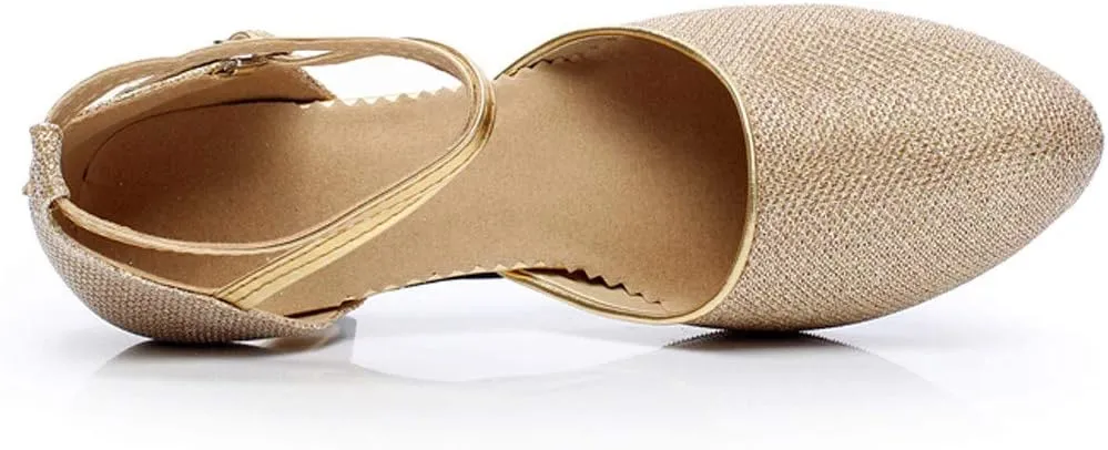 Women's Ankle Strap Heels Ballroom Latin Salsa Dance Pumps Close Pointed Toe Kitten Heel Latin Ballroom Dance Shoes