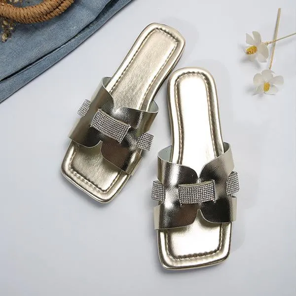 Women's Fashion Rhinestone Square Toe Beach Slippers 41999441S