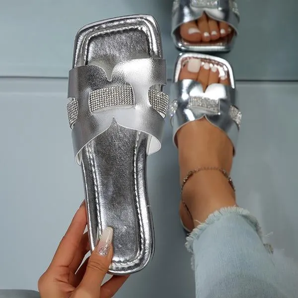 Women's Fashion Rhinestone Square Toe Beach Slippers 41999441S