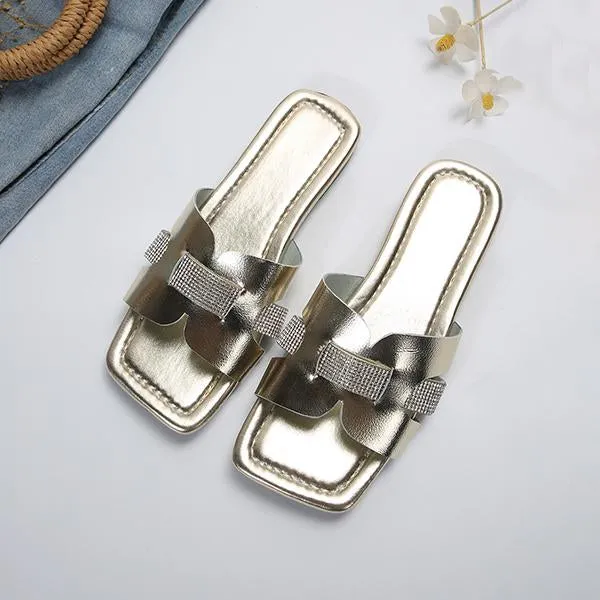 Women's Fashion Rhinestone Square Toe Beach Slippers 41999441S