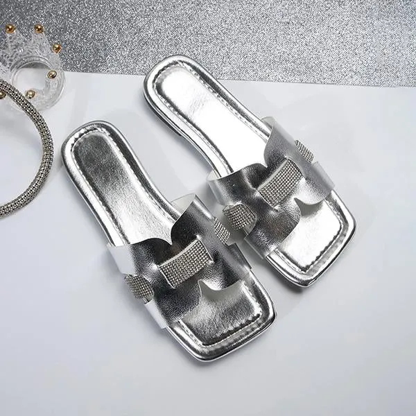 Women's Fashion Rhinestone Square Toe Beach Slippers 41999441S