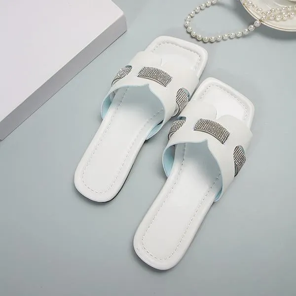 Women's Fashion Rhinestone Square Toe Beach Slippers 41999441S