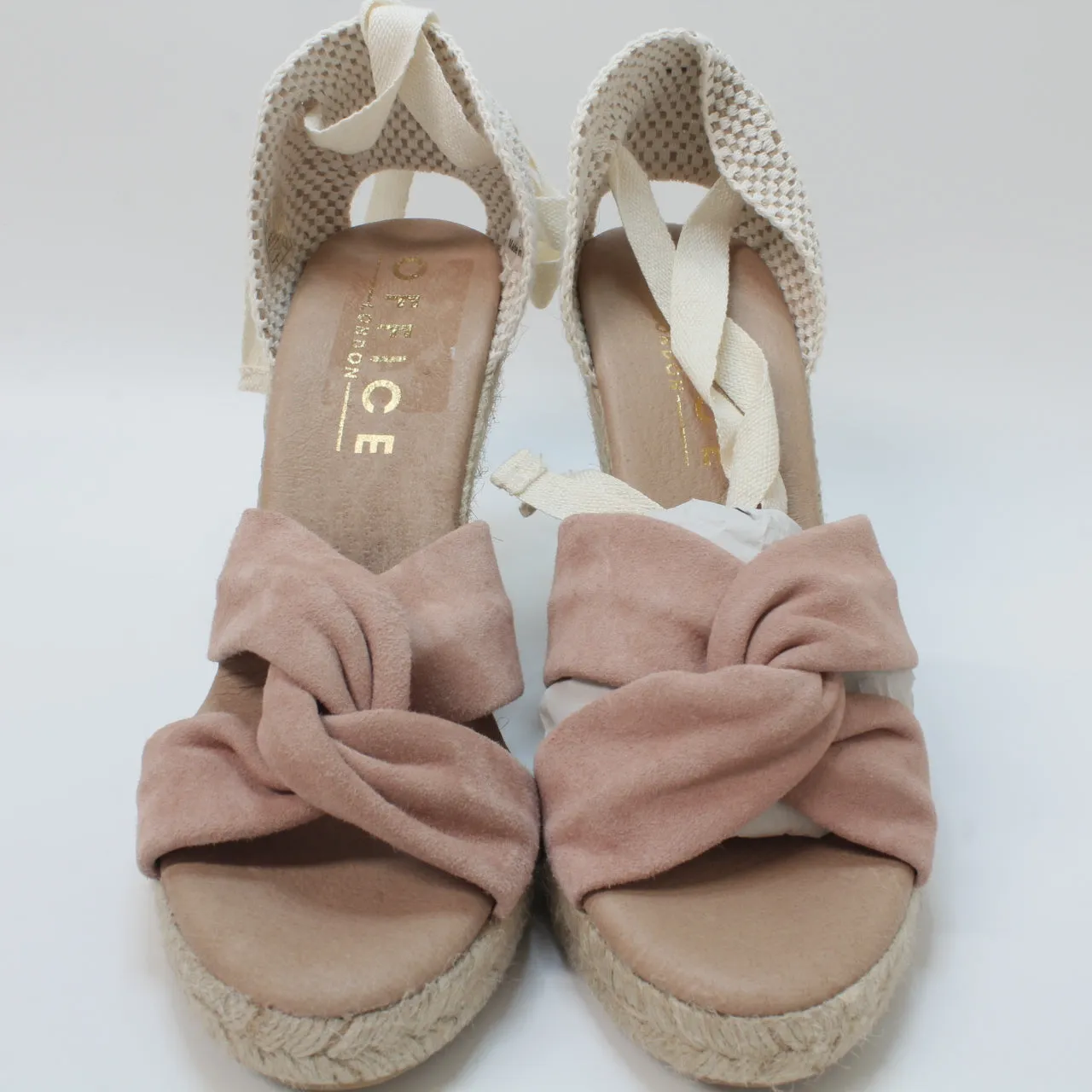 Womens Office Heather Ankle Tie Espadrilles Blush Suede Uk Size 6