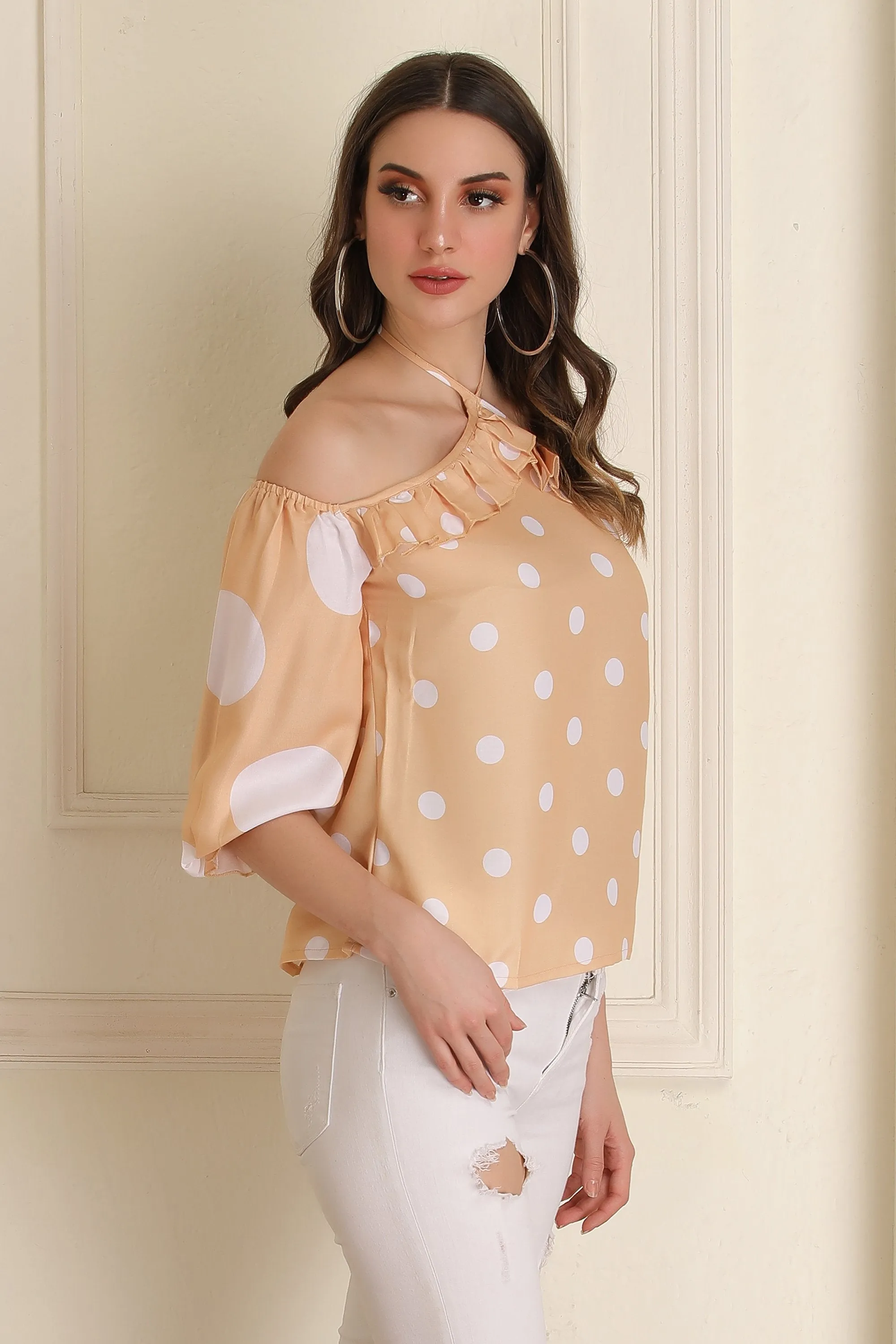 Yellow and White Polka Dot Top